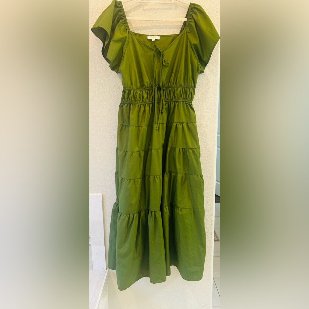 Rebellion Olive Green Tiered Maxi Dress - Picture 2 of 5